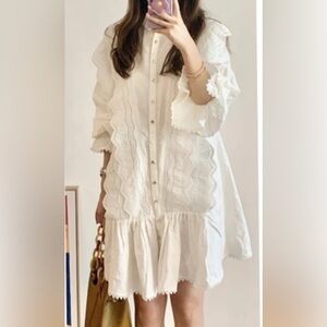 Keepsake the Label White Lace Ruffles Long Puff Sleeves Mini Dress US L-8/UK 12